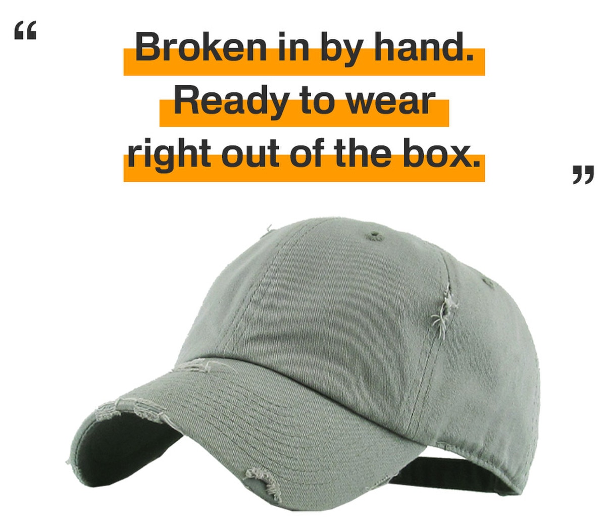 Moss Gray Distressed Vintage Baseball Cap Front Side View